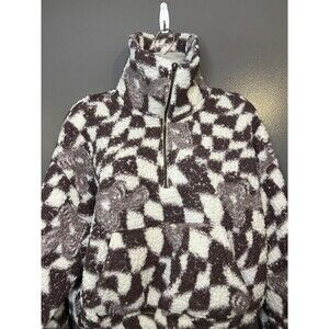 Arizona Jean Co Sweater Womens Medium Brown Faux Fur Fleece 1/4 Zip Mock Neck